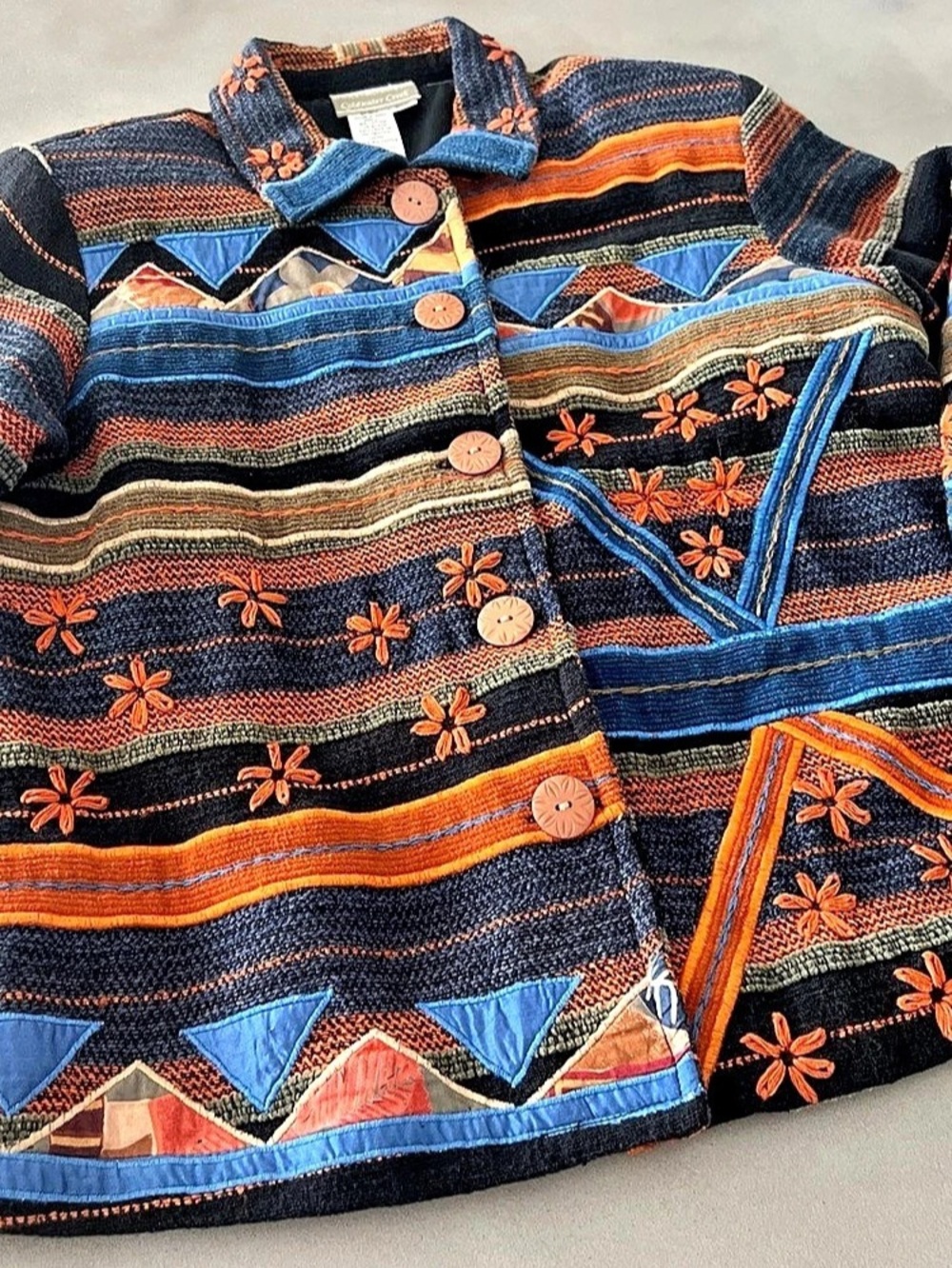 Coldwater Creek Striped Jacket in Blue & Orange Size Small